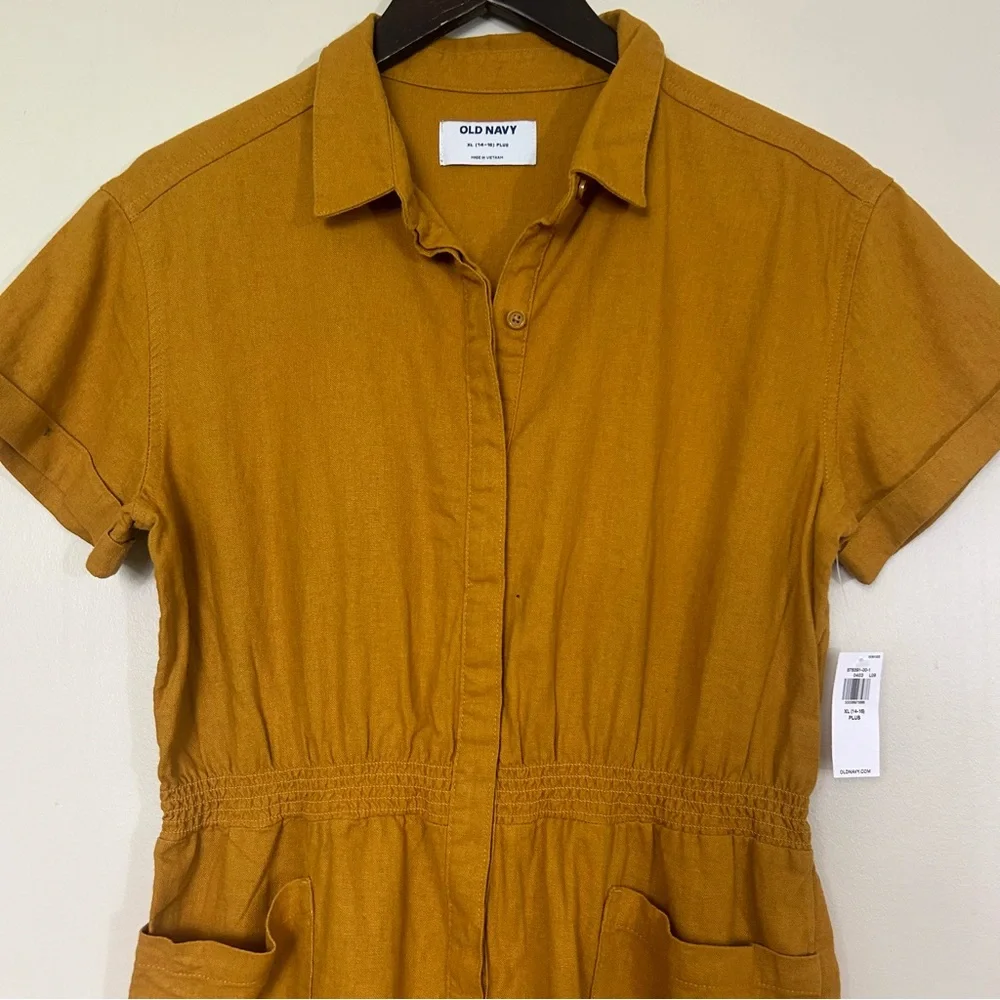 NWT Old Navy yellow linen short sleeve shorts romper